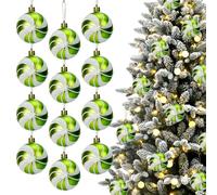 12Pcs Christmas Ball Ornaments,2.36 Inch Peppermint Candy Styles Hanging Balls Shatterproof Ornaments for Christmas Tree Decorations (Green)