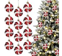 12Pcs Christmas Ball Ornaments,2.36 Inch Peppermint Candy Styles Hanging Balls Shatterproof Ornaments for Christmas Tree Decorations (Red)