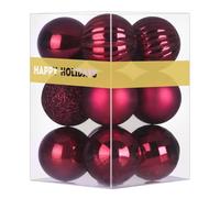 12PCS Christmas Balls Ornaments for Xmas Tree - Small Shatterproof Christmas Tree Decorations Perfect Hanging Ball Maroon Burgundy Wine Red 1.6" x 12 Pack