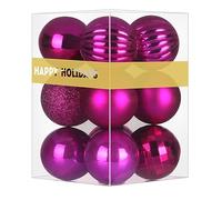 12PCS Christmas Balls Ornaments for Xmas Tree - Small Shatterproof Christmas Tree Decorations Perfect Hanging Ball Fuchsia Fluorescent Pink 1.6" x 12 Pack