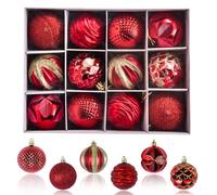 12PCS Christmas Baubles, 8CM Red & Gold Christmas Ball Ornaments Shatterproof Balls Large Glitter Baubles Xmas Tree Decorations Decorative Hanging Decorations Balls Set for Home Festival Gifts