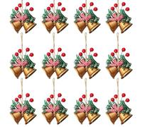 12PCS Christmas Bells Ornaments, Iron Hanging Pendants with Double Bells & Berry Bow Design for Christmas Tree Decorations
