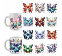 12pcs Christmas Butterfly Flower Leaf UV DTF Cup Wraps Transfer Waterproof Sticker for Glass Cups Furniture Craft DIY Crafts，Rub on Transfer Stickers for DIY Water Bottle Laptop Decal Wood Car