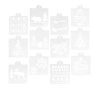 12pcs Christmas Cake Stencil Embossing Mold PET White | Classic Patterns, Easy to Clean PET Sheet, Smooth Edges, for Paper Cards and Coffee Foam Random Style