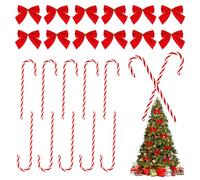12Pcs Christmas Candy Cane, Candy Cane Christmas Tree Decorations With Bow, Red Twisted Crutch Canes Xmas Tree Bows for Xmas Trees Decorations, Home Display, Festival Party