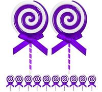 12Pcs Christmas Candy Cane Plastic Candy Decorations Peppermint Ornaments for Christmas Tree Candy Lollipop Craft Decor for Xmas Home Party Supplies (Purple)