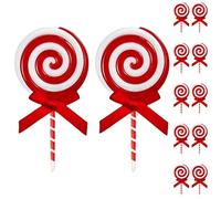 12Pcs Christmas Candy Cane Plastic Candy Decorations Peppermint Ornaments for Christmas Tree Candy Lollipop Craft Decor for Xmas Home Party Supplies (Red)