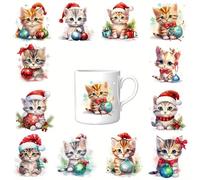 12pcs Christmas Cat Bell Hat UV DTF Cup Wraps Transfer Waterproof Sticker for Glass Cups Furniture Craft DIY Crafts，Rub on Transfer Stickers for DIY Water Bottle Laptop Decal Wood Car