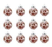 12Pcs Christmas Cow Print Ball Ornaments Set, Cowhide Printed Christmas Balls Ornaments, Black Brown Plastic Cow Xmas Ball Baubles, for Country Farmhouse Rustic Holiday Decoration