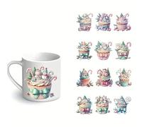 12pcs Christmas Cupcake DIY Cup Wraps UV DTF Transfer Waterproof Sticker for Glass Cups Furniture Craft DIY Crafts，Rub on Transfer Stickers for DIY Water Bottle Laptop Decal Wood Car