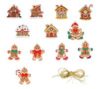 12pcs Christmas Decoration Pendant,Including 6pcs Christmas House and 6pcs New Gingerbread Man, XmasTree Hanging Decorations, Christmas House Decorations Indoor