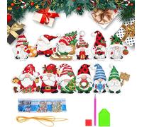 12Pcs Christmas Diamond Art Painting Tags, 5D Gnome Keychain Kit, DIY Key Chain and Ornament