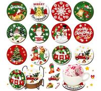 12Pcs Christmas Diamond Coasters Kit with Holder,Full Drill for Adults | Premium Wood/Cork, Complete Tools Included, Festive Santa/Snowman Designs, Protects Tables & Doubles as Decor
