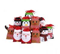 12Pcs Christmas Drawstring Gift Wrapping Bags Pouches, Small Gift Bags, Christmas Candy Bags for Xmas Party Favors and Decorations - Including Snowman, Santa Claus, Deer, Penguin