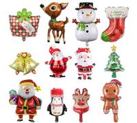 12pcs Christmas Foil Balloons Merry Christmas Party Balloons Decorations Set with Large Mini Xmas Tree Santa Claus Snowman Reindeer Aluminum Helium Self Inflate Balloon for New Year Decor