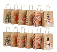 12pcs Christmas G-ift Bags,6 Style Xmas Gift Bags with Handles, Christmas Small Gift Bags for Xmas Wrapping, Christma Kraft Bags for Party Supplies -22 x16 x8cm