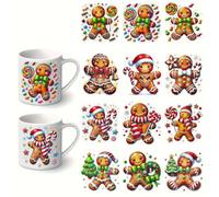 12pcs Christmas Gingerbread for Man & Tree UV DTF Cup Wraps Winter UV DTF Transfer Sticker for Glass Cups Furniture Craft DIY Crafts，Rub on Transfer Stickers for DIY Water Bottle Laptop Decal Wood Car