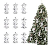 12Pcs Christmas Glitter Candy Ornaments,Plastic Xmas Candy Christmas Tree Pendant,Hanging Decoration for Xmas Gift Home Party Ornaments (Sliver)