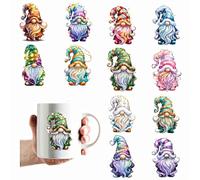 12pcs Christmas Glitter Gnome Flower UV DTF Cup Wraps Transfer Waterproof Sticker for Glass Cups Furniture Craft DIY Crafts，Rub on Transfer Stickers for DIY Water Bottle Laptop Decal Wood Car