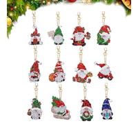 12PCS Christmas Gnomes Diamond Paint Keychain, DIYs 5D Gnome Diamond Art Painting Keychain Kit, Handmade Double Sided Full Drill Diamond Keyrings for Kids Adults, Diamond Art Christmas Decor