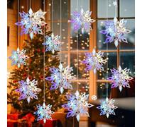 12Pcs Christmas Hanging Snowflake Decorations - 3 Different Sizes of Sparkling Silver Hanging Snowflake Decorations, Christmas 3D Pendant for Xmas New Year's Birthdays Winter Parties Home Decoration