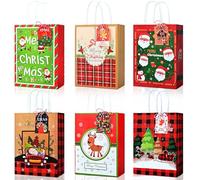 12PCS Christmas Kraft Gift Bags for Present Wrapping, Holiday Paper Goody Gift Treat Candy Packing Bags with Tags for Xmas Decor Supplies Class Wedding and Party Favors (Colorful)