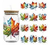 12pcs Christmas Maple Leaf Autumn Landscape UV DTF Cup Wraps Waterproof Transfer Sticker for Glass Cups Furniture Craft DIY Crafts，Rub on Transfer Stickers for DIY Water Bottle Laptop Wood Car