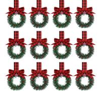 12Pcs Christmas Mini Wreath for Kitchen Cabinet Hanging Wreath with Ribbon Bows Berries Christmas Party Decorations (Multicolor, 12Pcs Set)