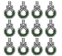 12Pcs Christmas Mini Wreath for Kitchen Cabinet Hanging Wreath with Ribbon Bows Berries Christmas Party Decorations (Black, 12Pcs Set)