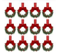 12Pcs Christmas Mini Wreath for Kitchen Cabinet Hanging Wreath with Ribbon Bows Berries Christmas Party Decorations (Red, 12Pcs Set)