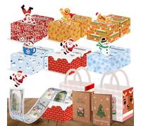 12PCS Christmas Money Box Kit, Kalolary 6 Styles Surprise Xmas Money Roll Gift Box Money Pull Box Holder with Snowman Santa Cards Transparent Bags Bows Holiday Party Creative Ways to Give Cash