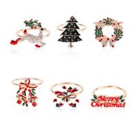 12pcs Christmas Napkin Rings, 6 Designs Xmas Napkin Holder Buckle Christmas Tree Merry Christmas Wreath Jingle Bell Reindeer Candy Cane Gold Napkin Rings for Holiday Table Dinner Wedding Party Decor