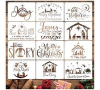 12pcs Christmas Nativity Stencil for Painting on Wood - Reusable Nativity Scene Stencils for DIY Crafts, Canvas, Fabric & Home Decoration (A6)