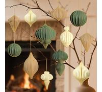 12Pcs Christmas Paper Honeycomb Ornaments for Tree, Neutral Christmas Hanging Decorations, 3D Glitter Edge Paper Honeycomb Lanterns Balls Foldable for Xmas Tree New Year Holiday Party Home Decor