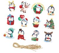 12pcs Christmas Paper Tags Penguin Hanging Ornaments Tag Season | Paper Hanging Tags, Reusable Festive Labels, Compact Lightweight Christmas Decoration for Gift Wrapping and Trees