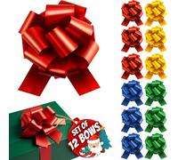 12PCS Christmas Pull Bows - 5” Wide Gift Wrapping Ribbons for Presents, Baskets, Wine Bottles, Xmas Decoration, Easy to Assemble Holiday Gift Bows