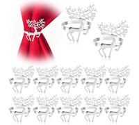 12pcs Christmas Reindeer Napkin Rings, Silver Reindeer Napkin Holders, Christmas Elk Napkin Buckle Set for Christmass Wedding Party Dinner Lunch Holiday Banquet Table Decoration Thanksgiving (Silver)