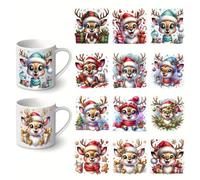 12pcs Christmas Reindeer New Year Gifts UV DTF Cup Wraps Winter UV DTF Transfer Sticker for Glass Cups Furniture Craft DIY Crafts，Rub on Transfer Stickers for DIY Water Bottle Laptop Decal Wood Car