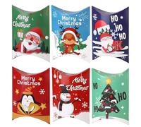 12pcs Christmas Small Gift Boxes, Merry Christmas Party Favor Boxes Small Gifts Box for Table Presents, Snowman Reindeer Santa Clause Print Pillow Box for Xmas Sweets Kids Party Supplies, 16 x 12 cm