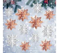 12Pcs Christmas Snowflake Hanging Swirls Decoration with String 3D Snowflake Hanging Pendant Glitter Silver Ceiling Swirls Hanging Ornaments for Christmas Tree Xmas Party Ceiling Wall Decor