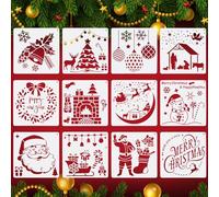 12PCS Christmas Stencils for Crafts Reusable, Xmas Stencils for Kids, Christmas Window Stencil for Snow Spray, Journal Stencil for Painting Wall, Xmas Card Making Supplies(5 X 5in)