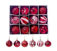 12pcs Christmas Tree Baubles, Christmas Balls Decoration Christmas Tree Pendants Gifts (Red)