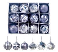 12pcs Christmas Tree Baubles, Christmas Balls Decoration Christmas Tree Pendants Gifts (Silver)