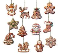 12PCS Christmas Tree Decoration Wooden Gingerbread Motifs Christmas Decoration