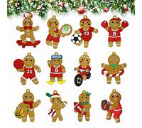 12PCS Christmas Tree Decorations Gingerbread Ornaments, Ginger Man Clay Figurine with Strings Hanging for Xmas Tree Decorations Holiday Party Bag Fillers Festive Season Birthday Gifts Y3YDJB