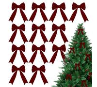 12pcs Christmas Tree Decorations Red Bows, Burgundy Christmas Decorations Velvet, Vintage Wedding Velvet Ribbon Gift Wrapping Bow