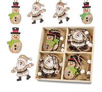 12pcs Christmas Tree Hanging Ornaments, Wooden Ornaments Finished Set, Wooden Hanging Ornaments with Boxes, A Variety of Patterns, Pendant Christmas Holiday Ornaments, Natural Wooden Slices (MZ801 12)