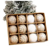 12PCS Christmas Tree Ornament Ball Set With Foam Snowflake Details Showcases Contemporary Design Elements For Festive Seasonal Tree Christmas Tree Branches And Window Decorations(light gold)