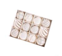 12Pcs Christmas Tree Ornament Set with Hollow Velvet Design Plastic Balls for Seasonal Holiday Decor and Celebrations (white)