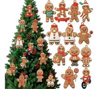 12Pcs Christmas Tree Ornaments Gingerbread Christmas Decorations Assorted Gingerbread Man Designs with Strings, Hanging Ornaments for Xmas Tree Decors